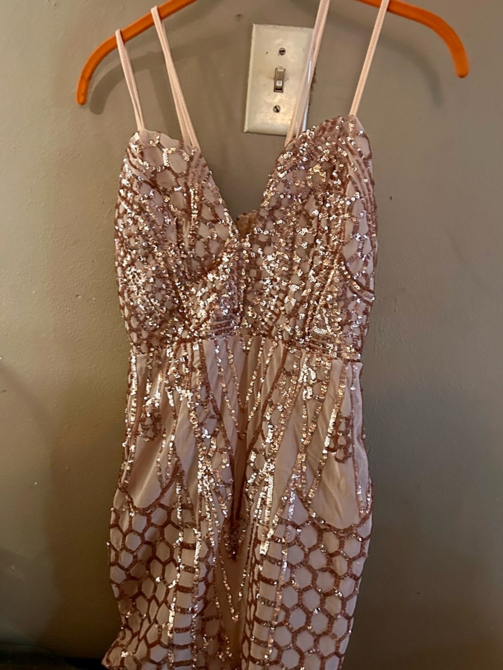 Windsor Rose Gold Sequin Spaghetti Strap Dress